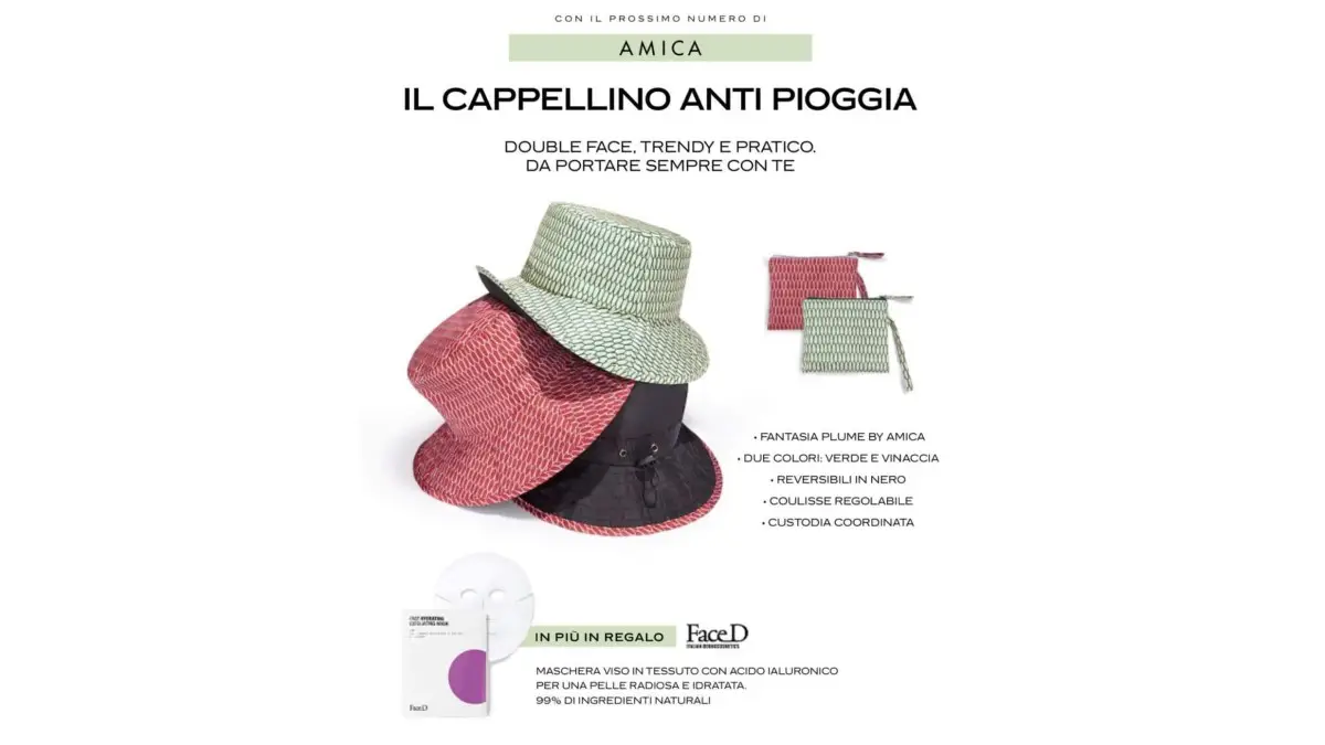 Amica con cappello antipioggia in edicola